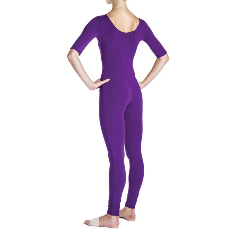 Women's Bloch Euna ¾ Sleeve Unitards Purple | XUSGW75528