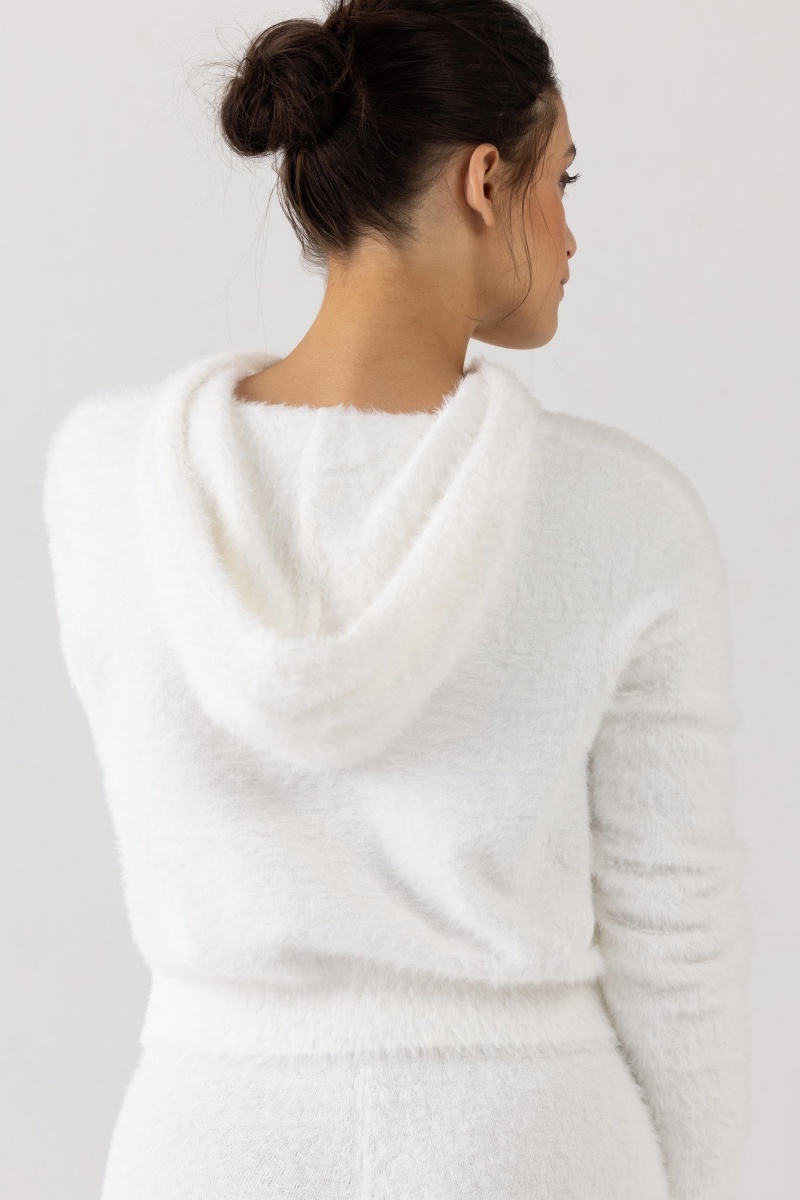 Women's Bloch Eyelash Knit Hoodie Knitwear Cream | GUSEC89339