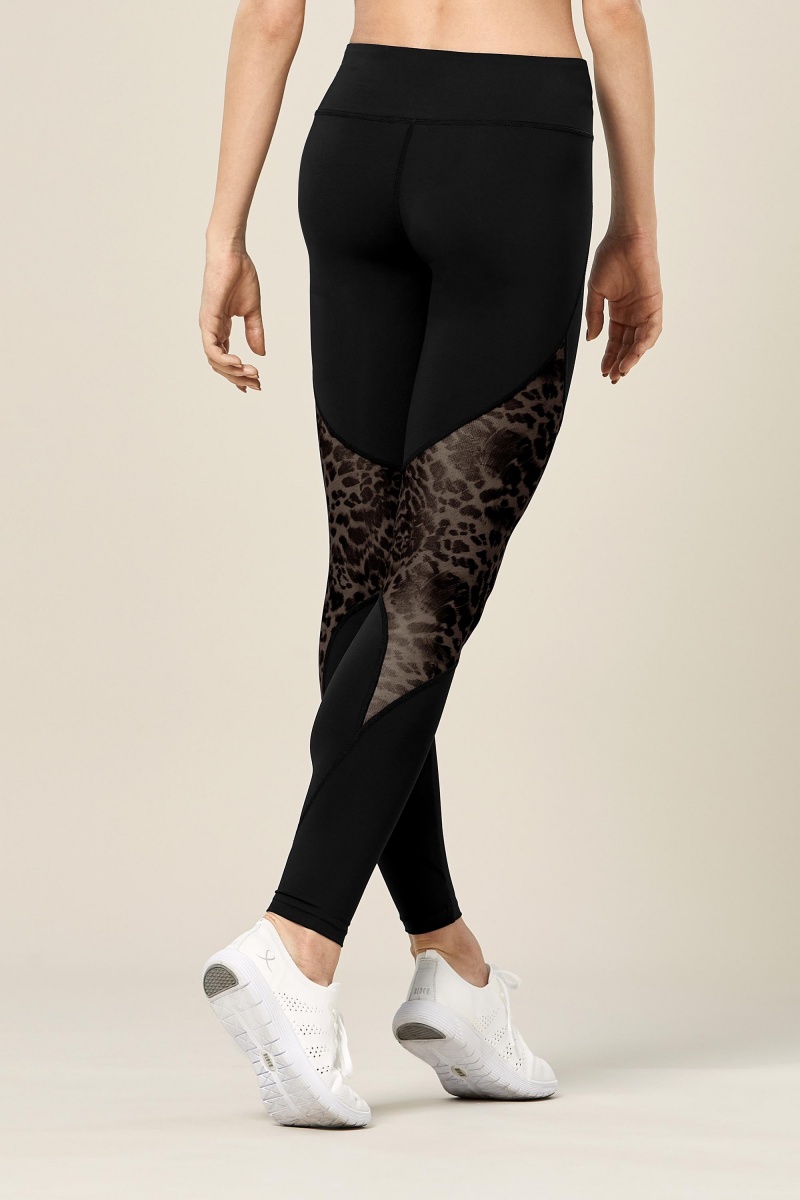 Women's Bloch Ezra Animal Printed Mesh Panelled Full Length Tight Bottoms Black | BUSSD21165