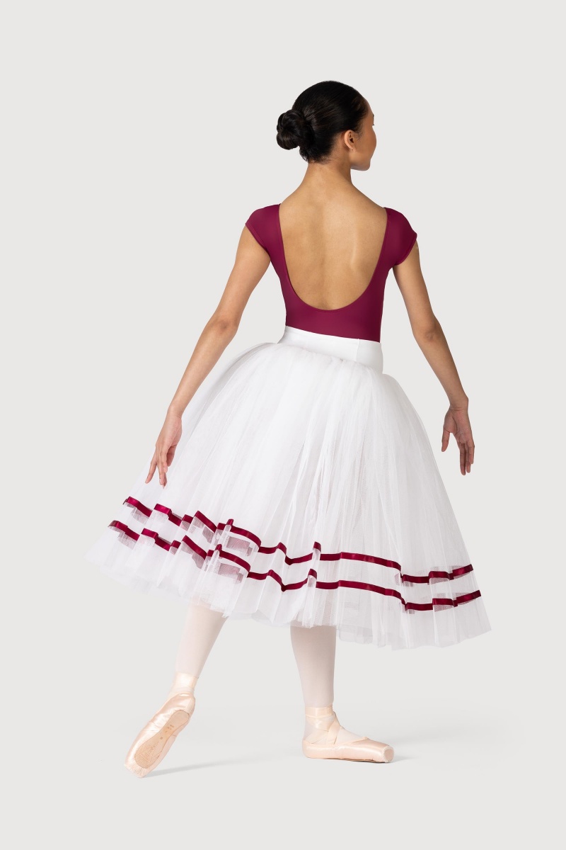 Women's Bloch Giselle Ribbon Romantic ½ Tutu Skirts White/Burgundy | USEGJ87151