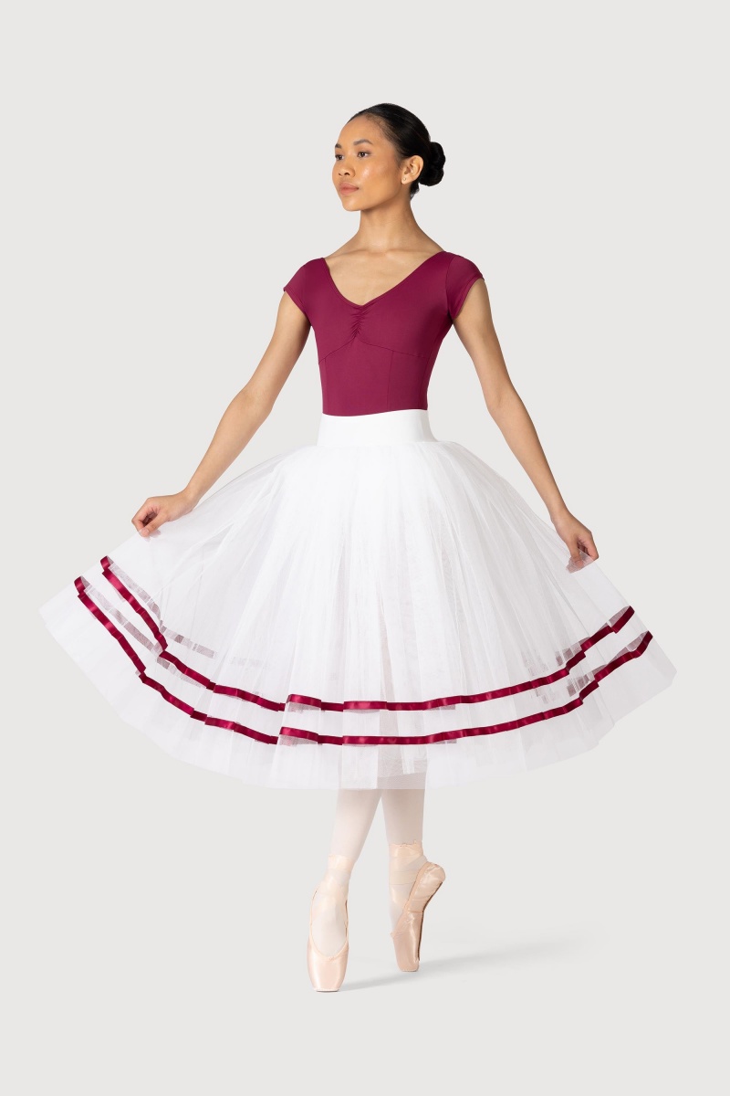 Women\'s Bloch Giselle Ribbon Romantic ½ Tutu Skirts White/Burgundy | USEGJ87151