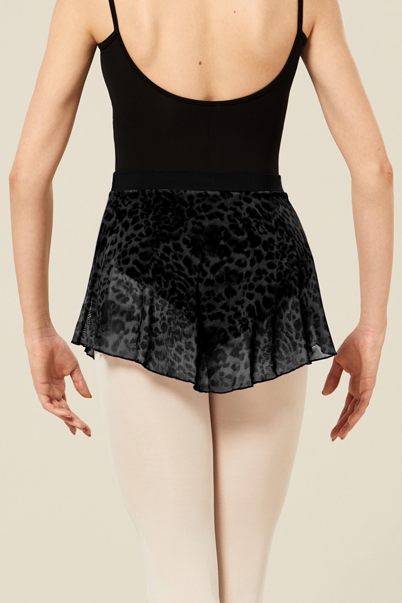 Women's Bloch Janise Animal Printed Mesh Skirts Black | SUSVO80855