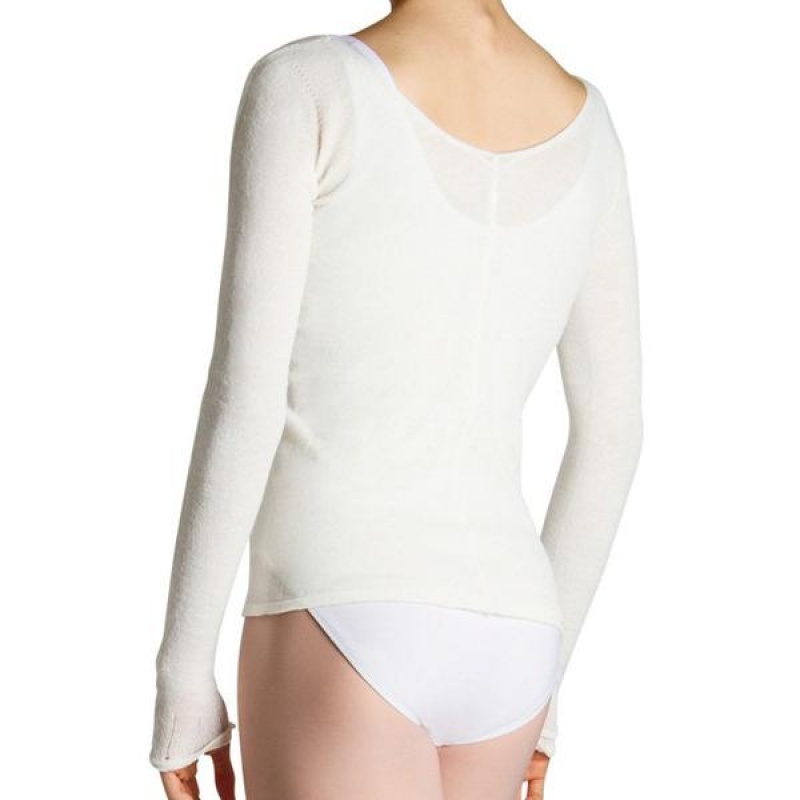 Women's Bloch Kara Long Sleeve V Tops White | TUSWZ86505