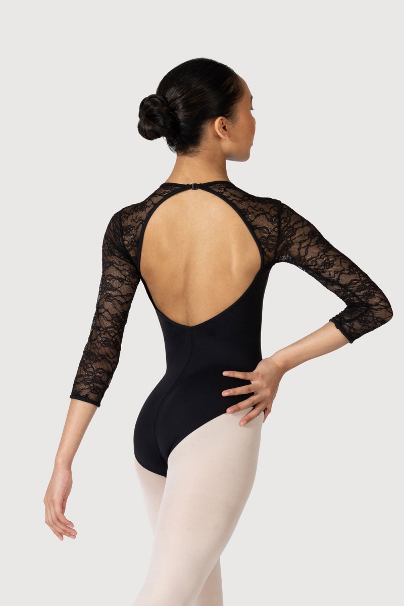 Women\'s Bloch Kate 3/4 Sleeve Lace Leotards Black | PUSER84567