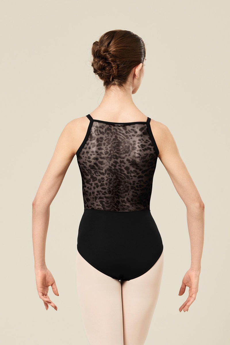 Women's Bloch Maiko Animal Printed Mesh Camisole Leotards Black | USJZR86367