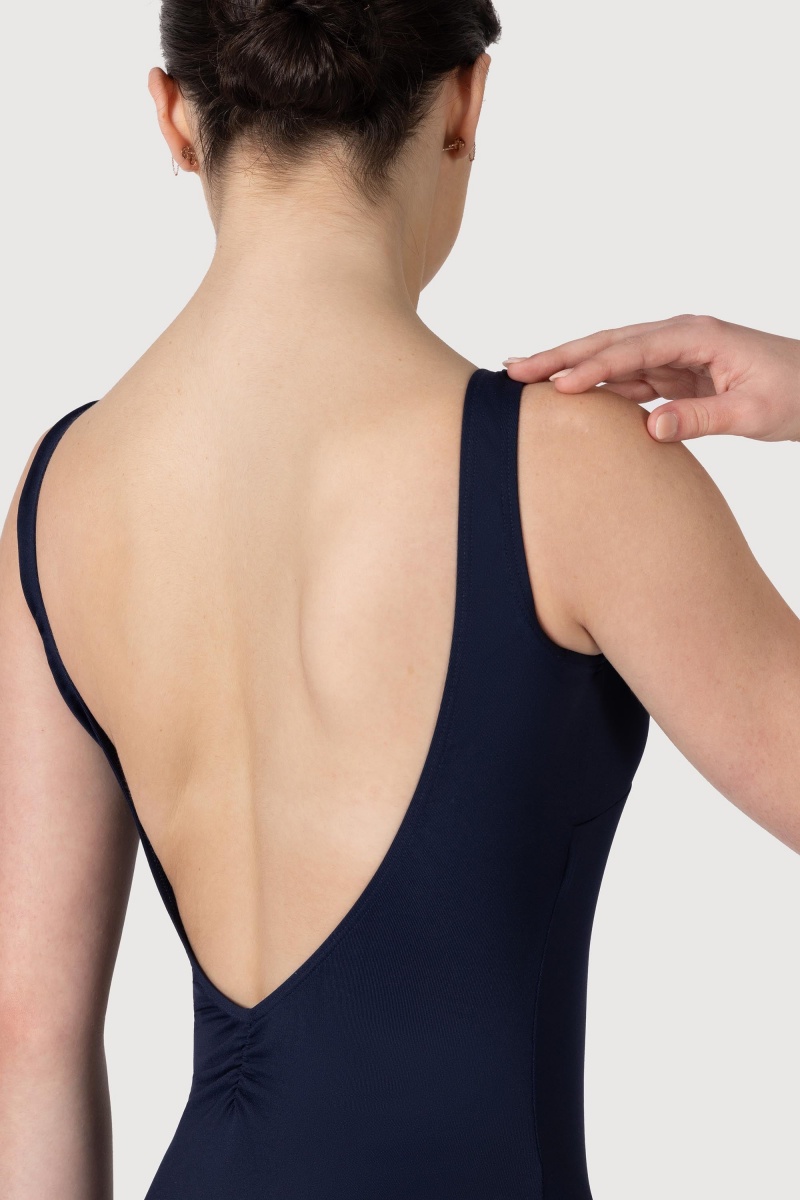 Women's Bloch Microlux™ Gayleena Empire Gathered Front Wide Strap Leotards Navy | USJVR85651