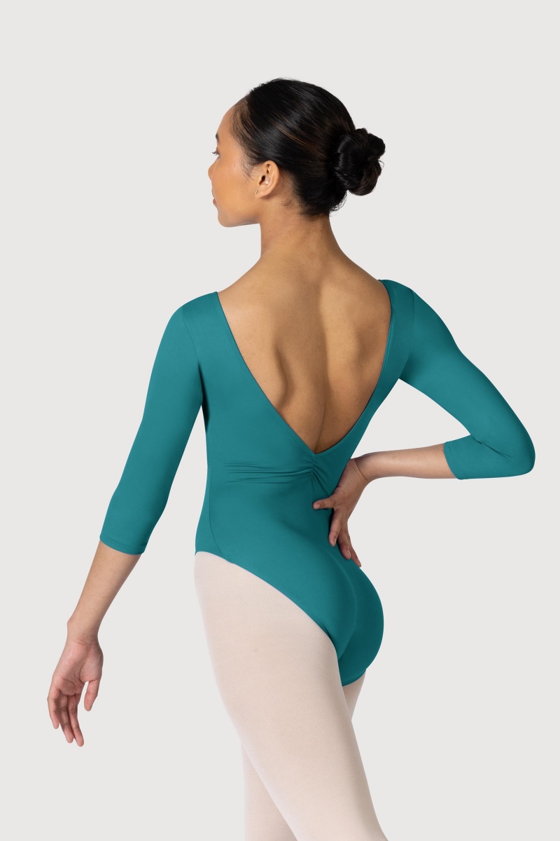 Women's Bloch Microlux™ Nona Gathered Front & Back Sleeve Leotards Teal | USZPD22290