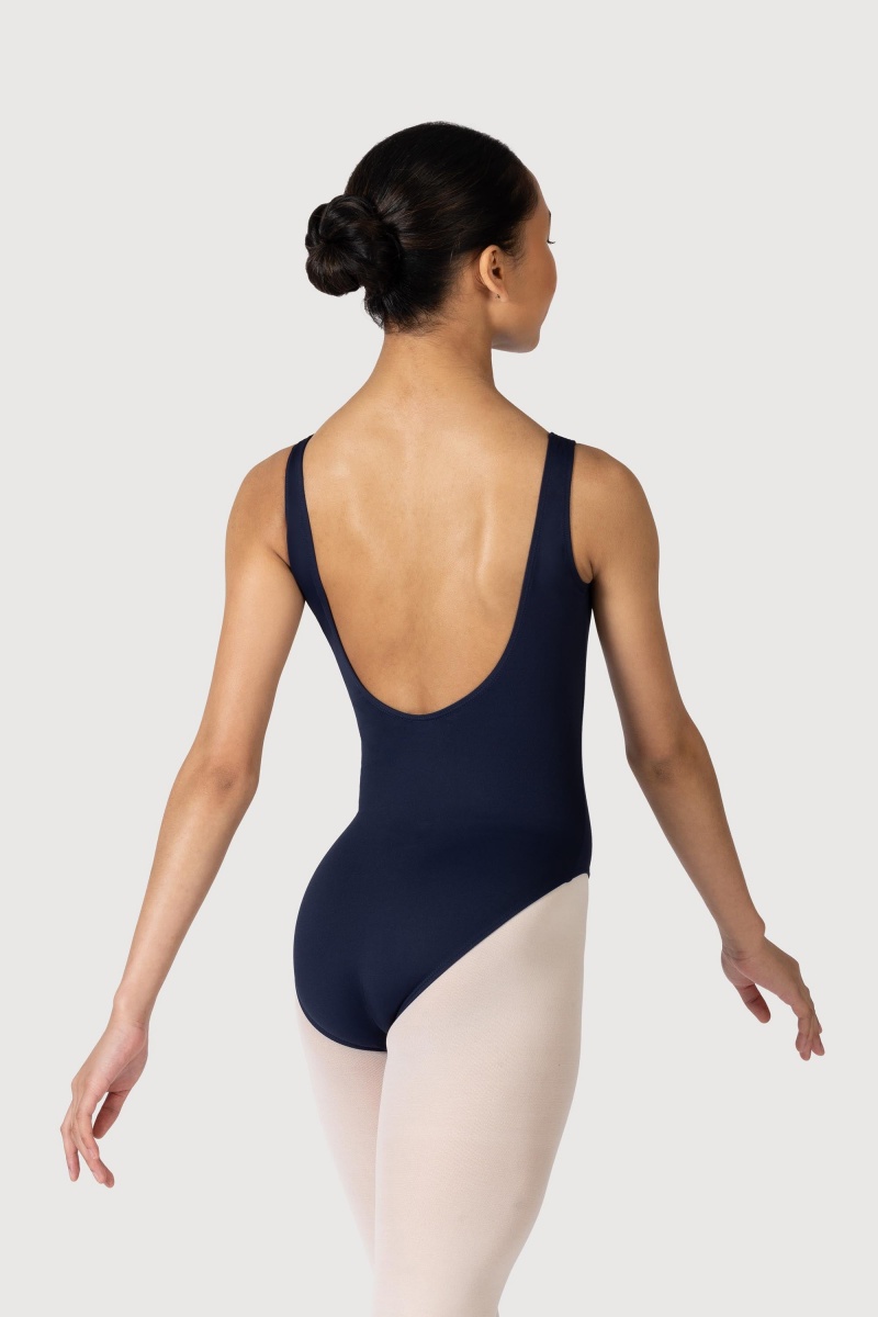 Women's Bloch Microlux™ Nyla Gather Front & Low Back Leotards Navy | USCVG56247