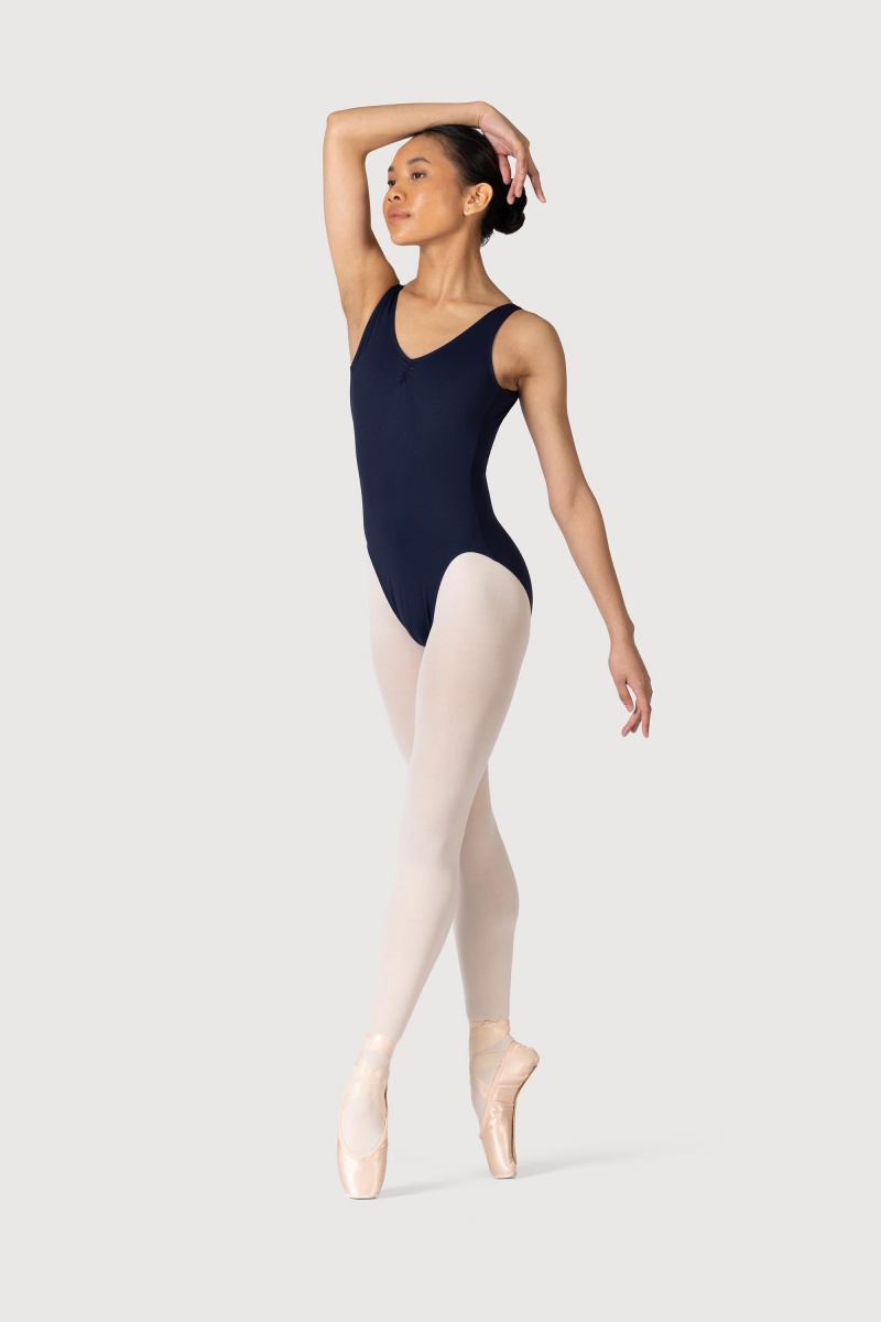 Women's Bloch Microlux™ Nyla Gather Front & Low Back Leotards Navy | USCVG56247