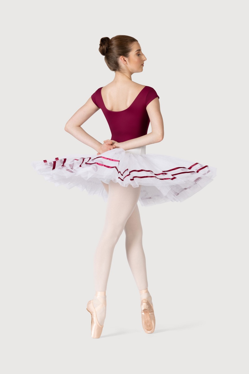 Women's Bloch Nadia Ribbon ½ Tutu Skirts White/Burgundy | USNZX28132