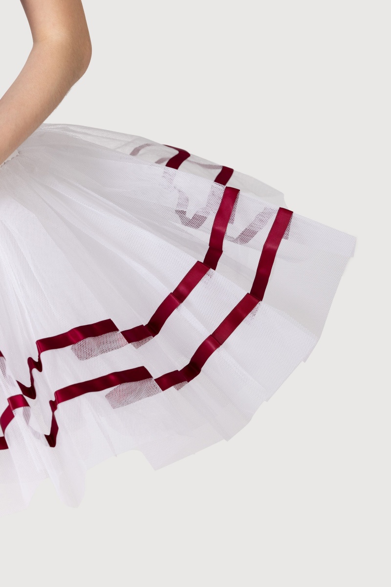 Women's Bloch Nadia Ribbon ½ Tutu Skirts White/Burgundy | USNZX28132