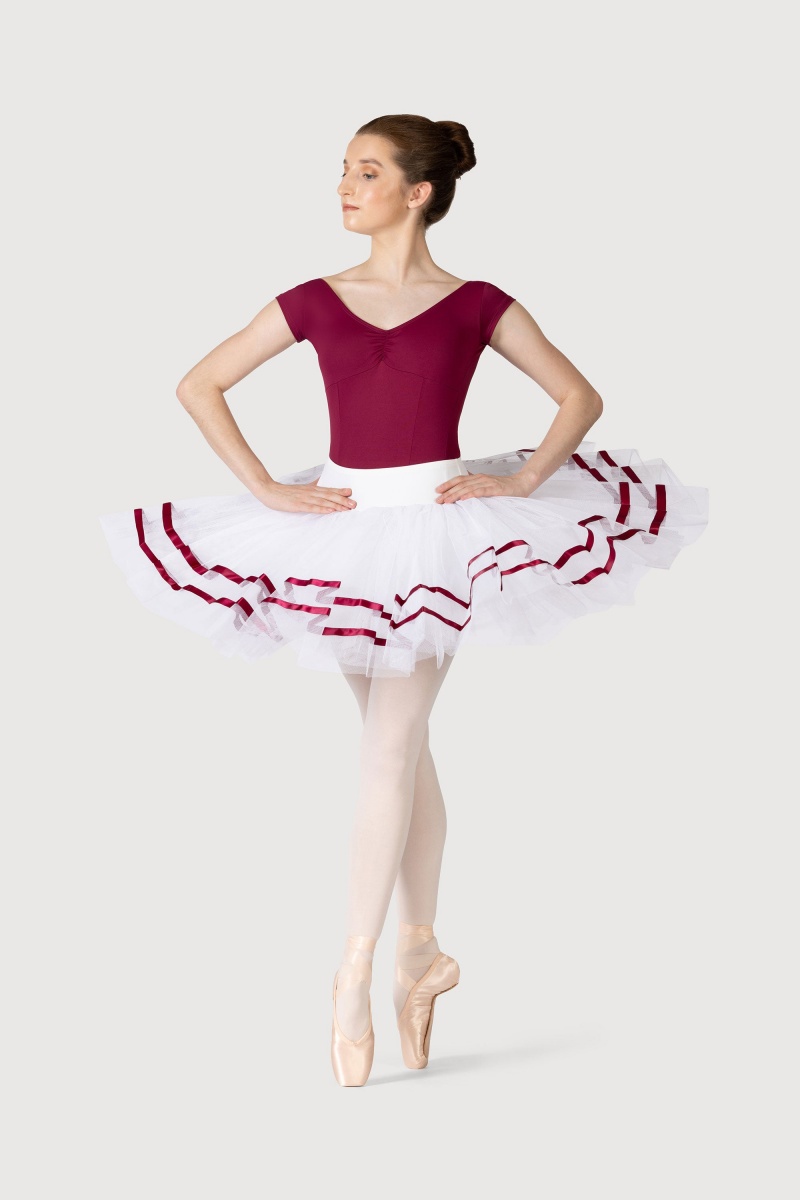 Women\'s Bloch Nadia Ribbon ½ Tutu Skirts White/Burgundy | USNZX28132