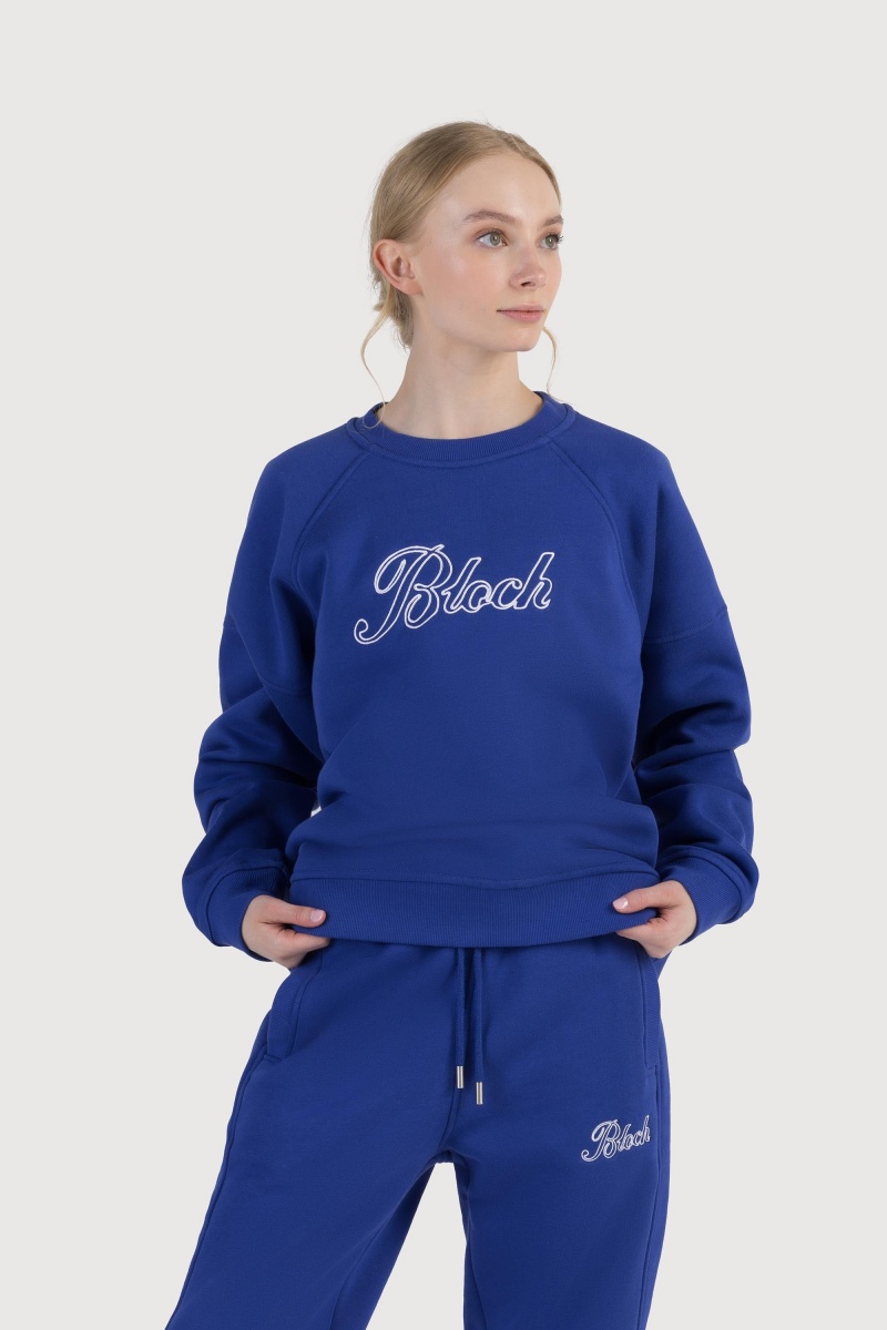 Women's Bloch Off-Duty Terry Crew Sweat Tops Satin Sky | USEGJ21054