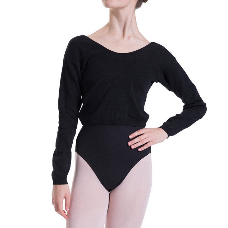 Women's Bloch Overt Cropped Long Sleeve Sweater Tops Black | BUSSD62044