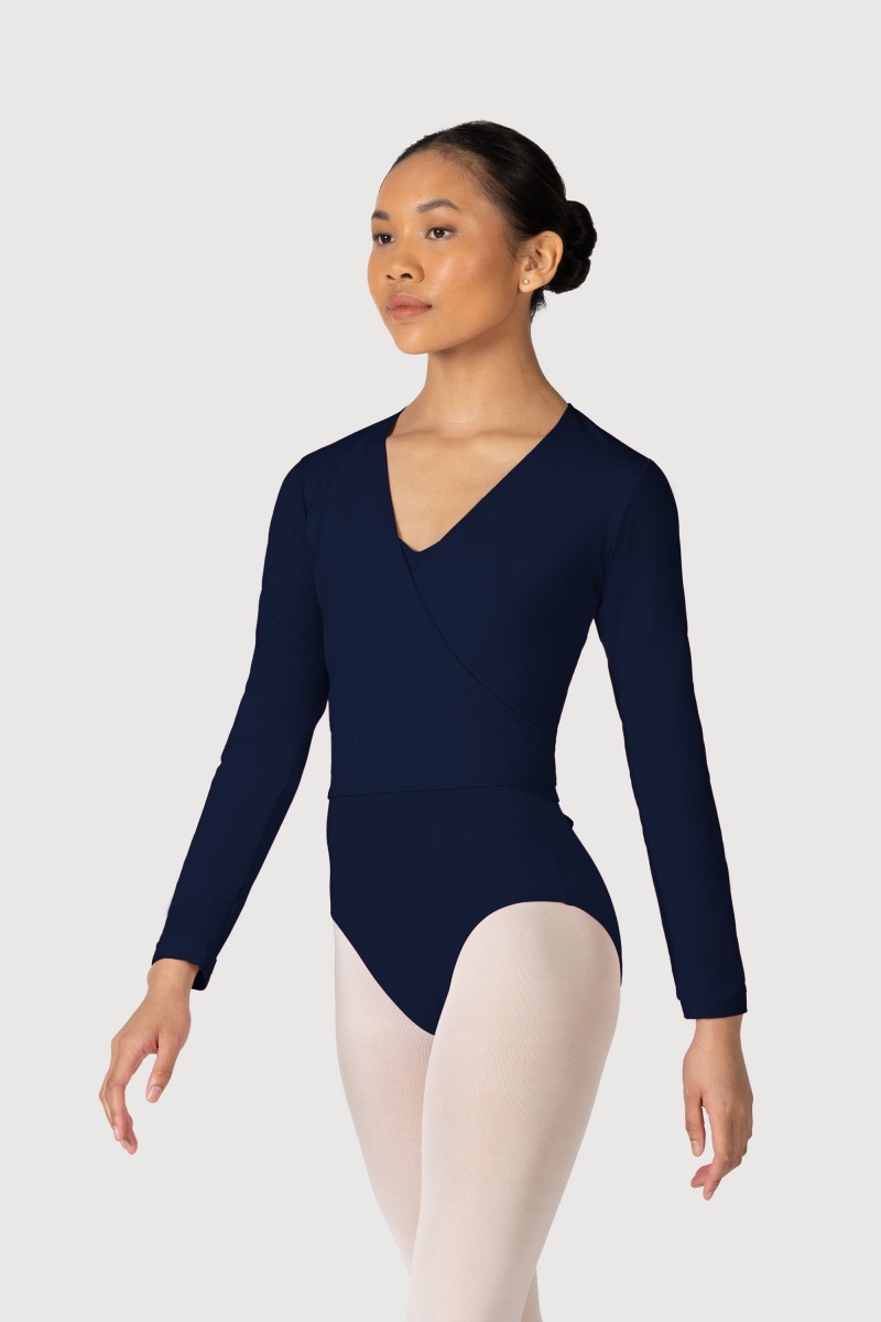 Women\'s Bloch Overture Crossover Long Sleeve Wrap Tops Navy | MUSFT29573