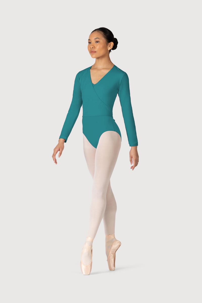 Women's Bloch Overture Crossover Long Sleeve Wrap Tops Teal | USCVG92965