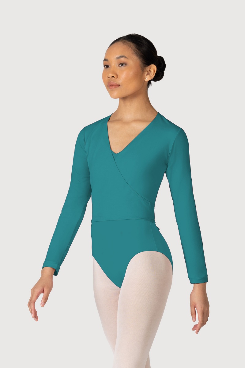 Women\'s Bloch Overture Crossover Long Sleeve Wrap Tops Teal | USCVG92965