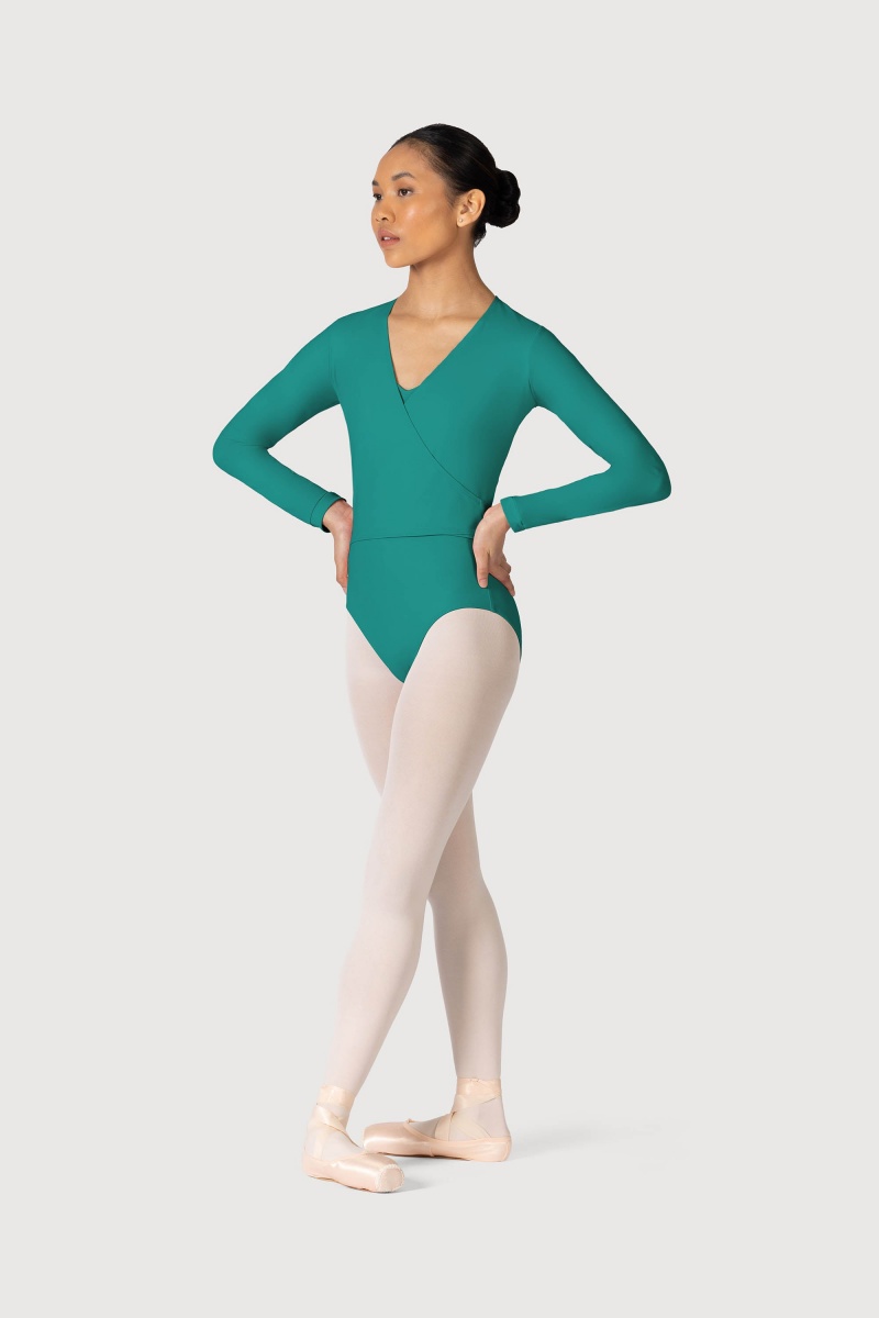 Women's Bloch Overture Crossover Long Sleeve Wrap Tops Jade | USJVR82372