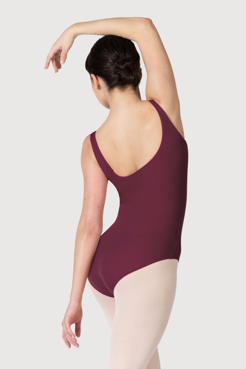 Women\'s Bloch Overture Odetta Sleeveless Pleat Leotards Burgundy | DUSKV15752