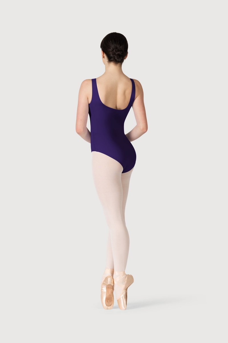 Women's Bloch Overture Odetta Sleeveless Pleat Leotards Deep Purple | USJBT25397