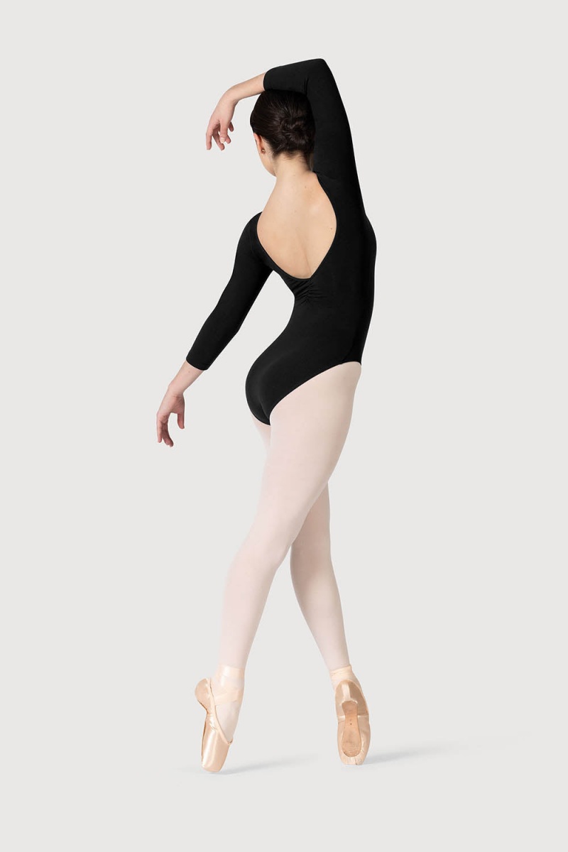 Women's Bloch Page Gathered ¾ Sleeve Leotards Black | BUSSO16631