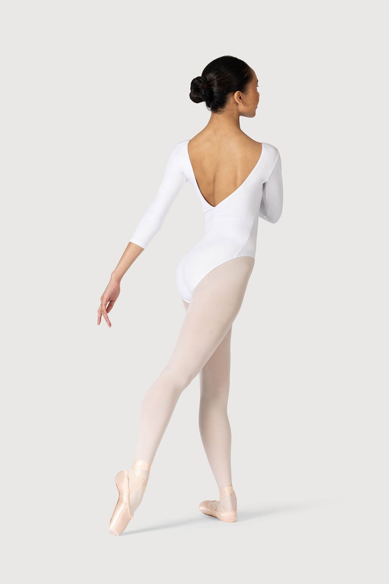 Women's Bloch Page Gathered ¾ Sleeve Leotards White | USXMI19041