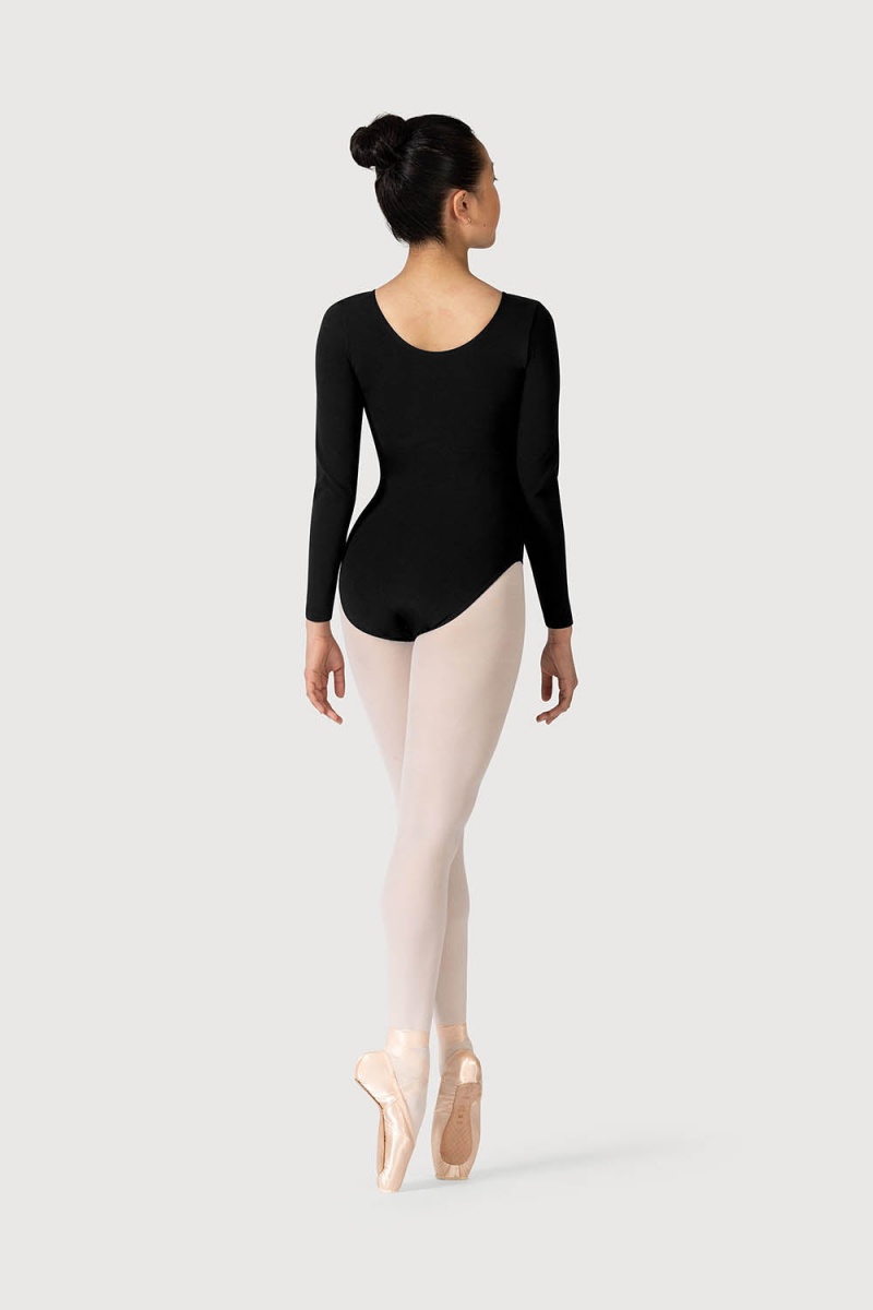 Women's Bloch Parla Gathered Long Sleeve Leotards Black | TUSWZ96188