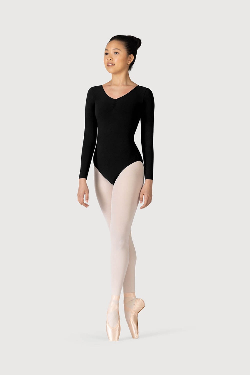 Women's Bloch Parla Gathered Long Sleeve Leotards Black | TUSWZ96188