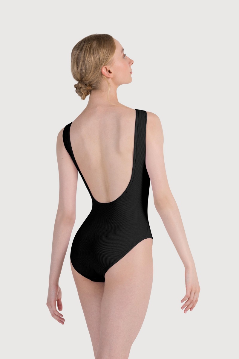 Women's Bloch Reyna Boat Neck Rib Leotards Black | QUSWA78818