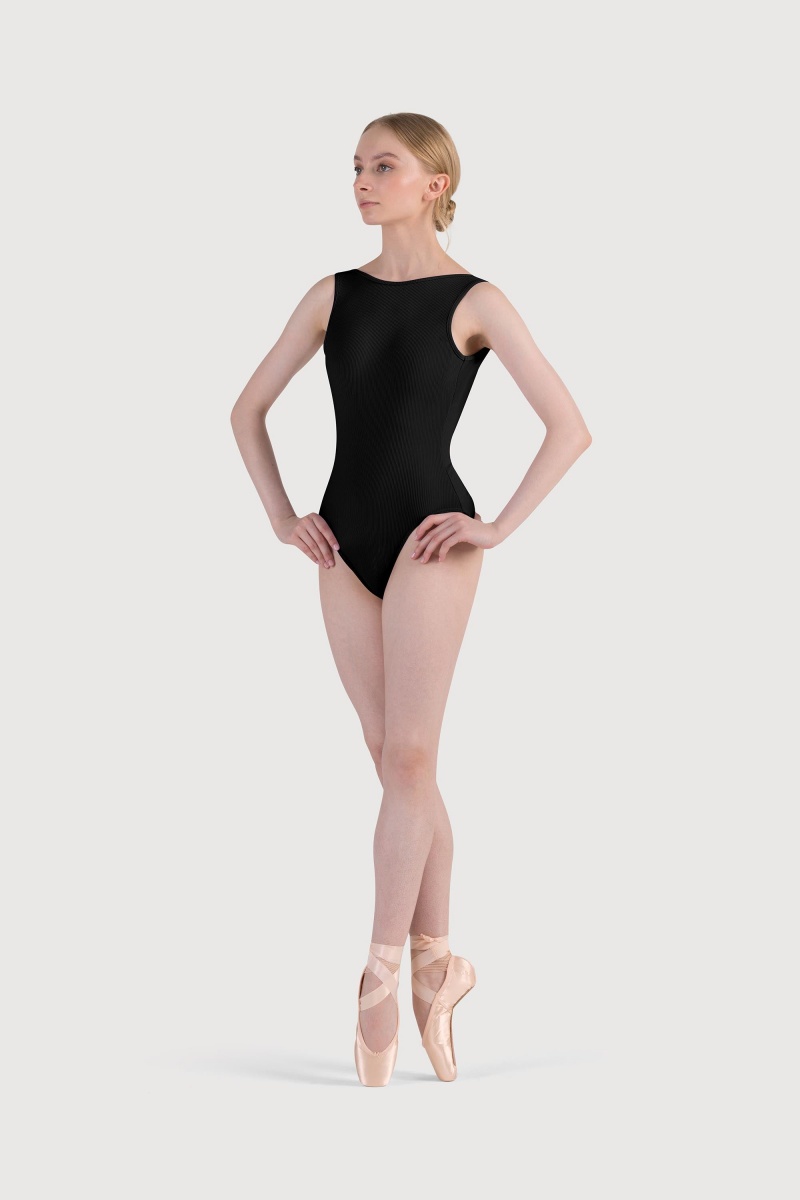 Women's Bloch Reyna Boat Neck Rib Leotards Black | QUSWA78818