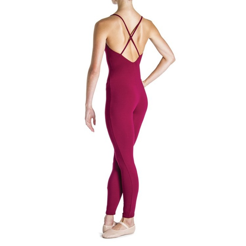 Women's Bloch Una Cross Back Unitards Burgundy | BUSSD71497