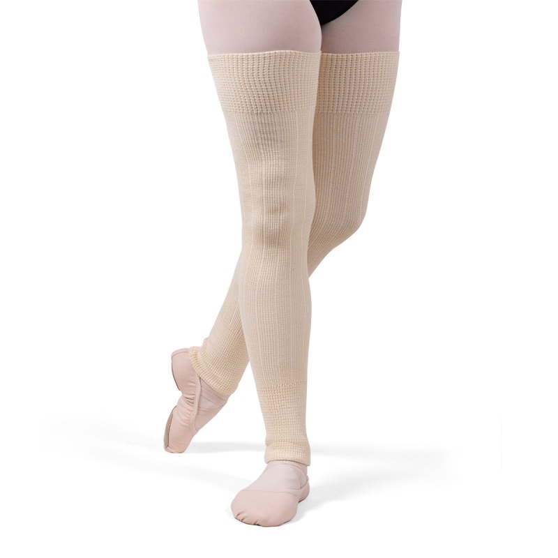 Women\'s Bloch X Knit Long Ribbed Legwarmers Knitwear Butter/White | USQCS19090